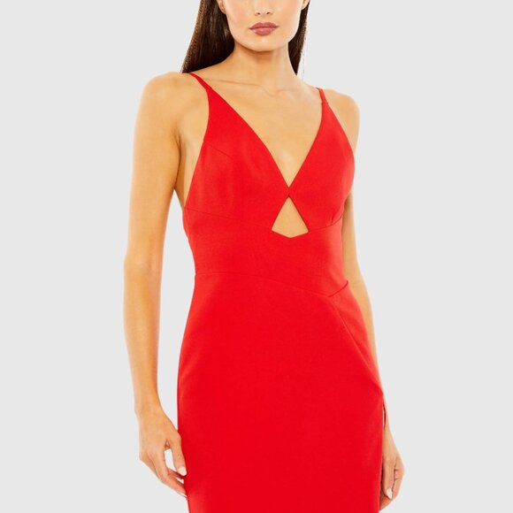 NWT Mac Duggal Faux Wrap Pearl Strap Gown Red 4 #9842 - Picture 2 of 8